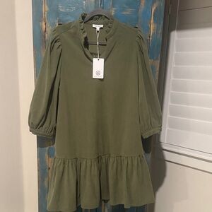 Elegant Olive Women's Dress with Ruffle Hem